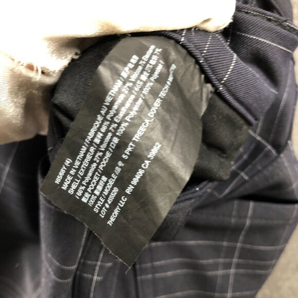 Theory Treeca 5 Pocket Dover Tech Pants Womens 4 Navy Blue Grid Plaid Ankle - Picture 10 of 10